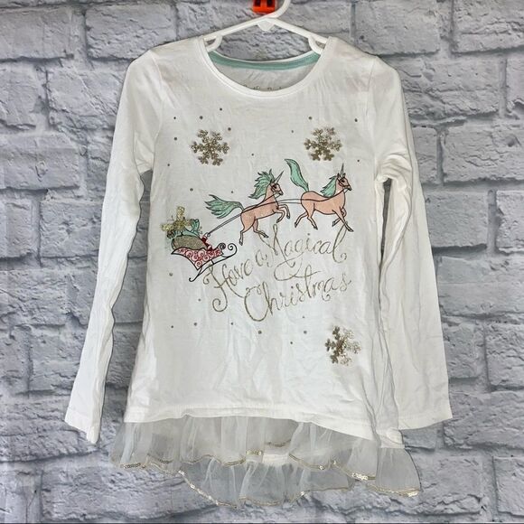 Cynthia Rowley Longsleeve glitter christmas top w/toole ruffle hem sz m 5-6 - Picture 1 of 6